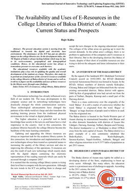 The Availability and Uses of E-Resources in the College Libraries of Baksa District of Assam: Current Status and Prospects