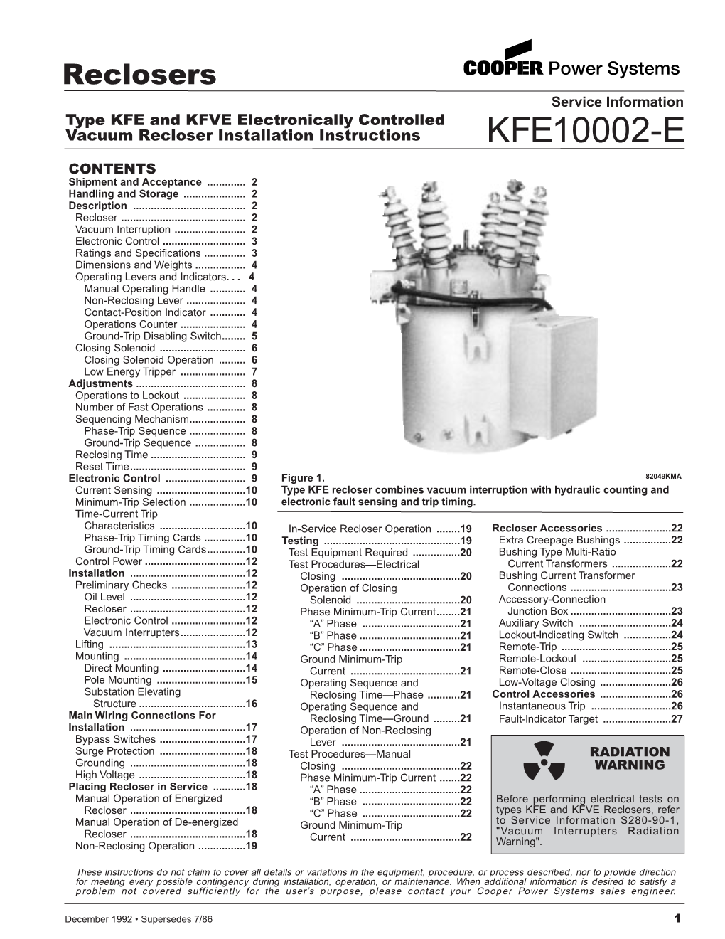 KFE and KFVE Recloser Instructions