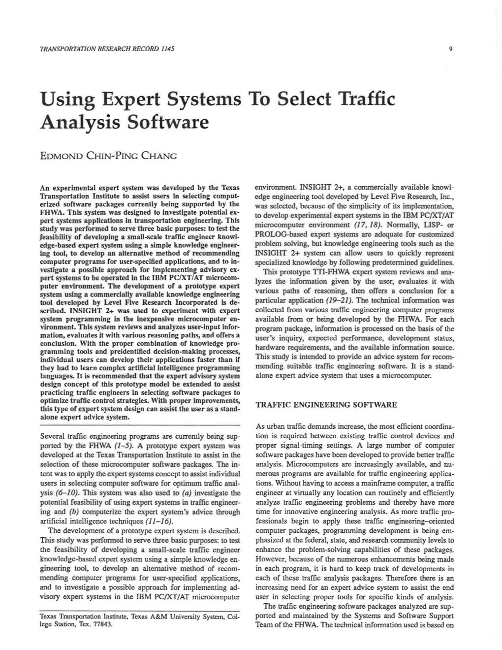 Using Expert Systems to Select Traffic Analysis Software