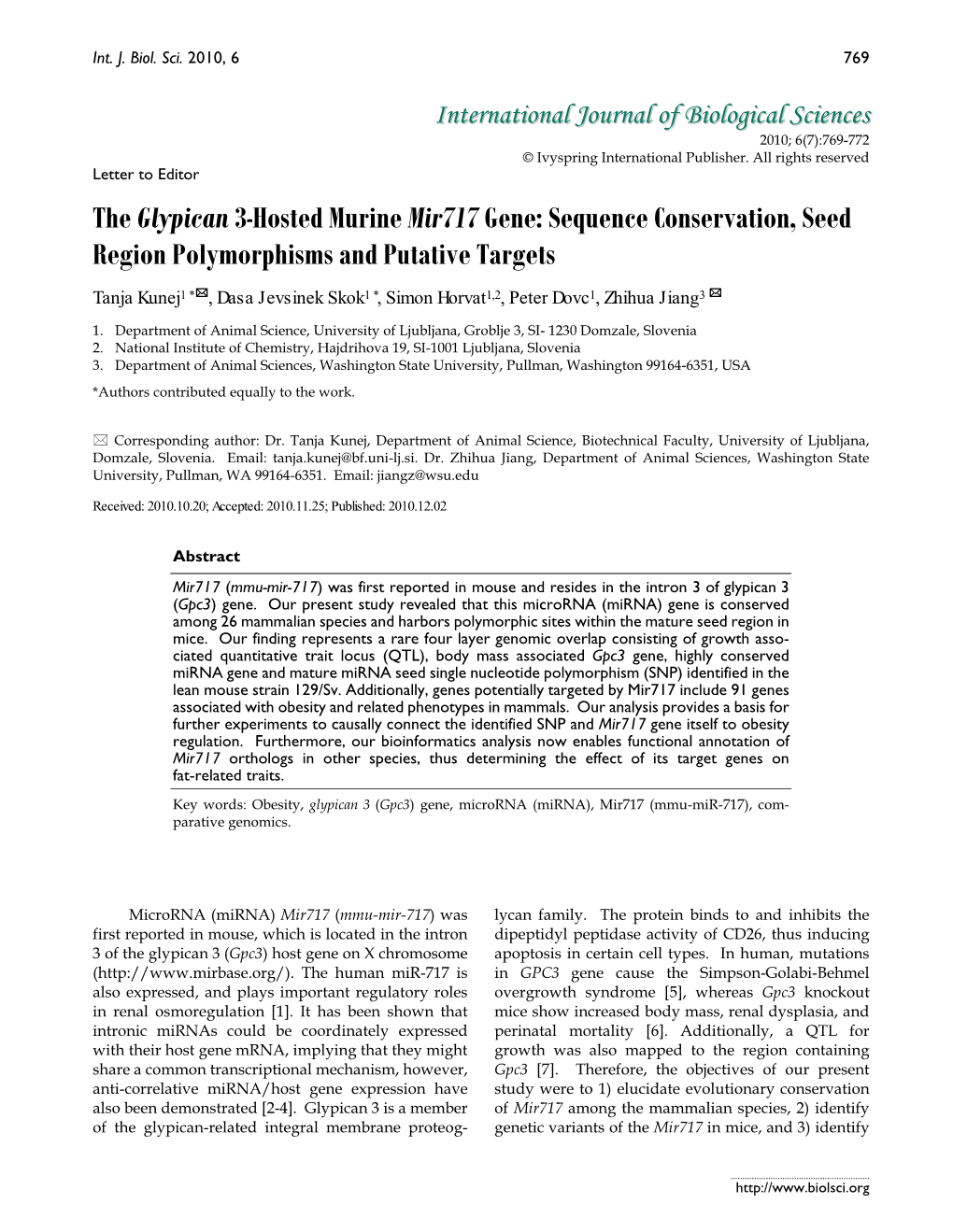 The Glypican 3-Hosted Murine Mir717 Gene: Sequence Conservation