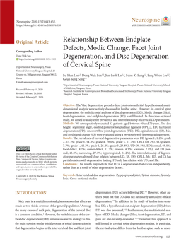 Relationship Between Endplate Defects, Modic Change, Facet Joint Degeneration, and Disc Degeneration of Cervical Spine