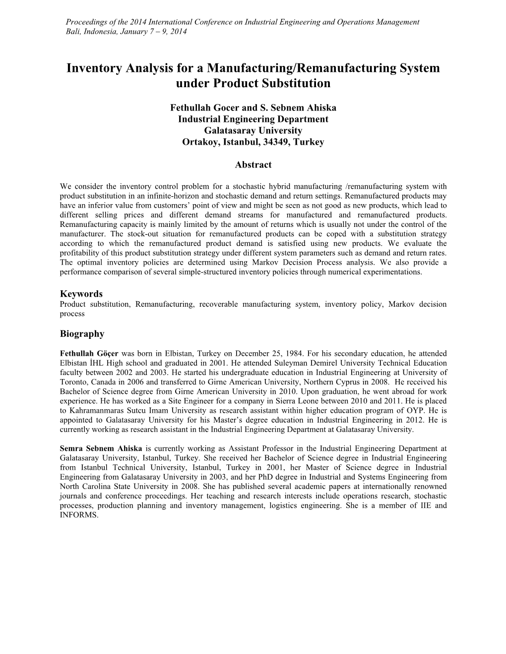 Inventory Analysis for a Manufacturing/Remanufacturing System Under Product Substitution