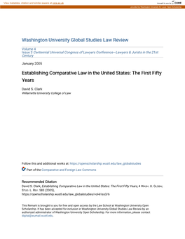 Establishing Comparative Law in the United States: the First Fifty Years