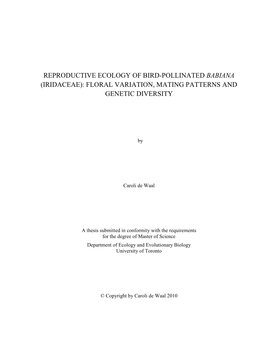 Reproductive Ecology of Bird-Pollinated Babiana (Iridaceae): Floral Variation, Mating Patterns and Genetic Diversity