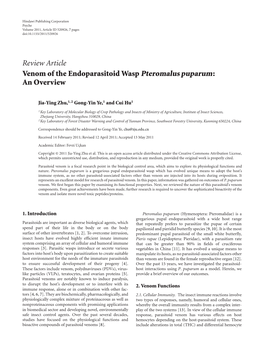 Venom of the Endoparasitoid Wasp Pteromalus Puparum: an Overview