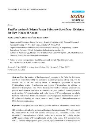 Bacillus Anthracis Edema Factor Substrate Specificity: Evidence for New Modes of Action