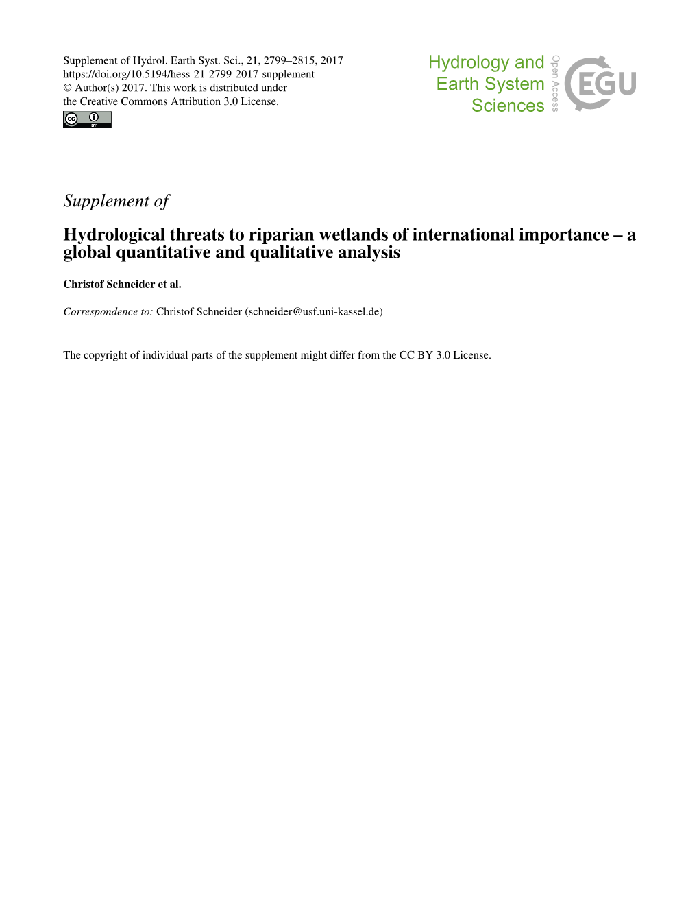 Supplement of Hydrological Threats to Riparian Wetlands of International Importance – a Global Quantitative and Qualitative Analysis