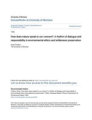 A Rhythm of Dialogue and Responsibility in Environmental Ethics and Wilderness Preservation