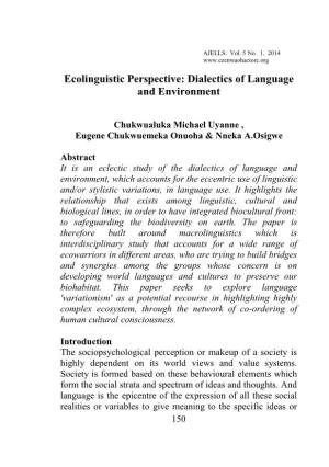 Ecolinguistic Perspective: Dialectics of Language and Environment