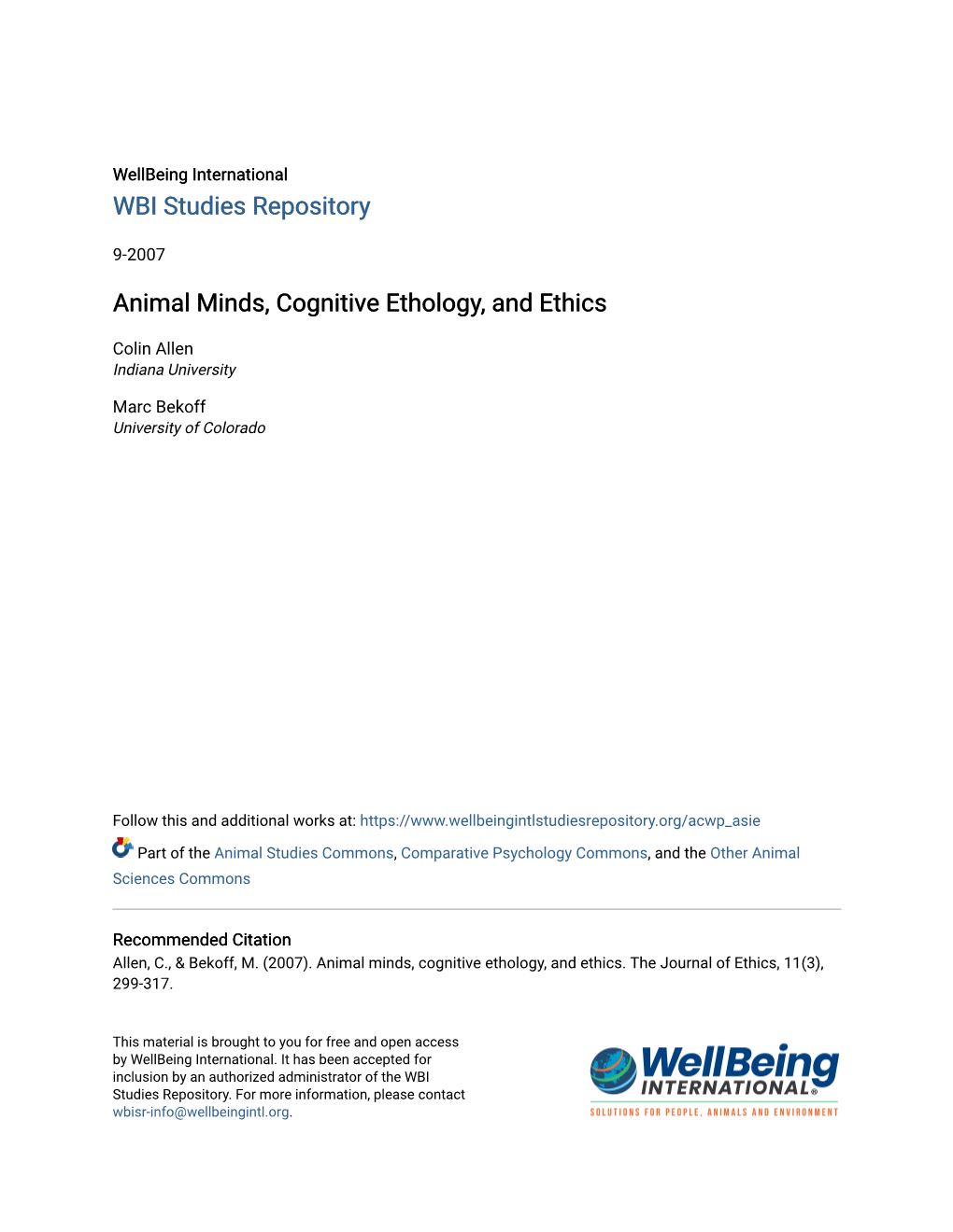 Animal Minds, Cognitive Ethology, and Ethics
