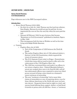 LECTURE NOTES | LESSON PLAN Henry David Thoreau Civil