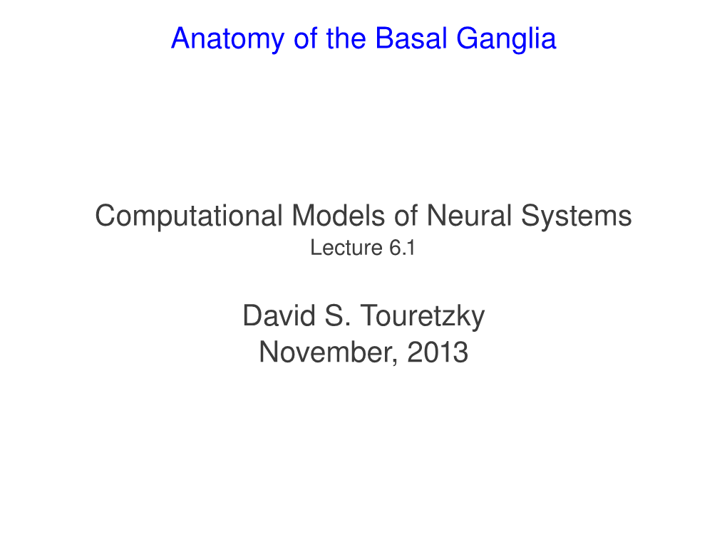 Anatomy of the Basal Ganglia Computational Models of Neural
