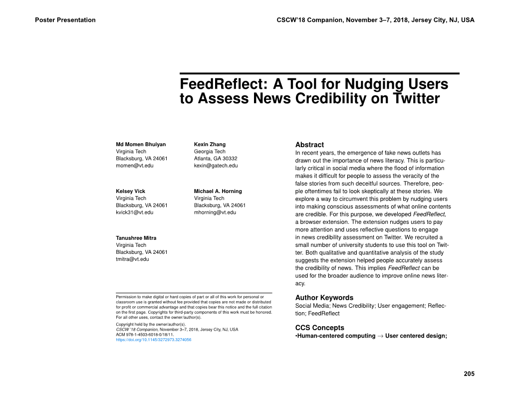 Feedreflect: a Tool for Nudging Users to Assess News Credibility on Twitter