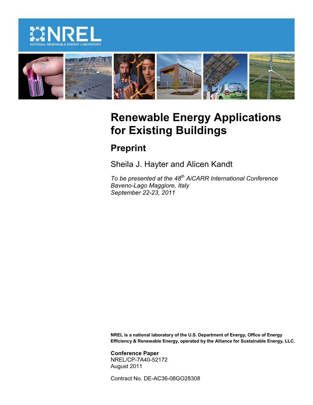 Renewable Energy Applications for Existing Buildings Preprint Sheila J