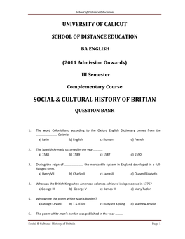 Social & Cultural History of Britian