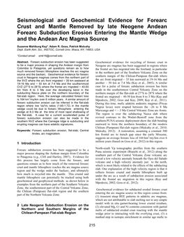 Seismological and Geochemical Evidence for Forearc Crust and Mantle Removed by Late Neogene Andean Forearc Subduction Erosion En