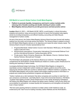 IHS Markit to Launch Global Carbon Credit Meta-Registry