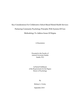 Key Considerations for Collaborative School-Based Mental Health Services