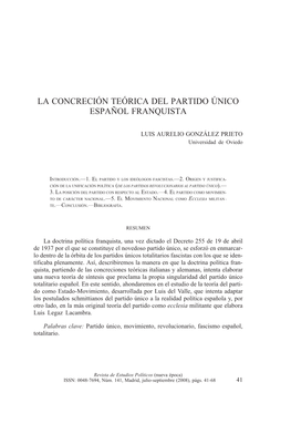 La Concreción Teórica Del Partido Único Español Franquista
