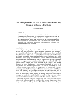 The Privilege of Pain: the Exile As Ethical Model in Max Aub, Francisco Ayala, and Edward Said