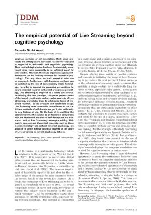 The Empirical Potential of Live Streaming Beyond Cognitive Psychology