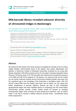 DNA Barcode Library Revealed Unknown Diversity of Chironomid Midges in Montenegro