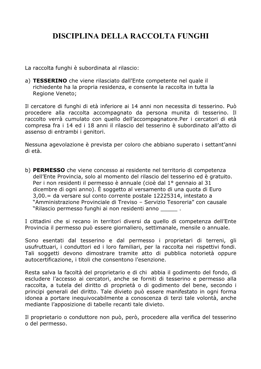 Disciplina Della Raccolta Funghi