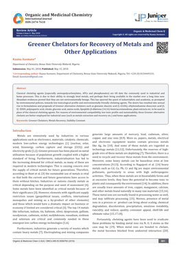 Greener Chelators for Recovery of Metals and Other Applications