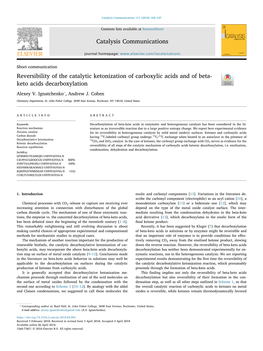 Reversibility of the Catalytic Ketonization of Carboxylic Acids and of Beta- T Keto Acids Decarboxylation ⁎ Alexey V