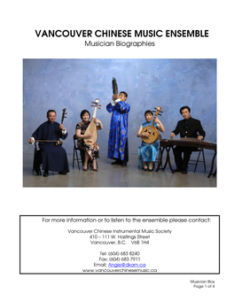 VANCOUVER CHINESE MUSIC ENSEMBLE Musician Biographies