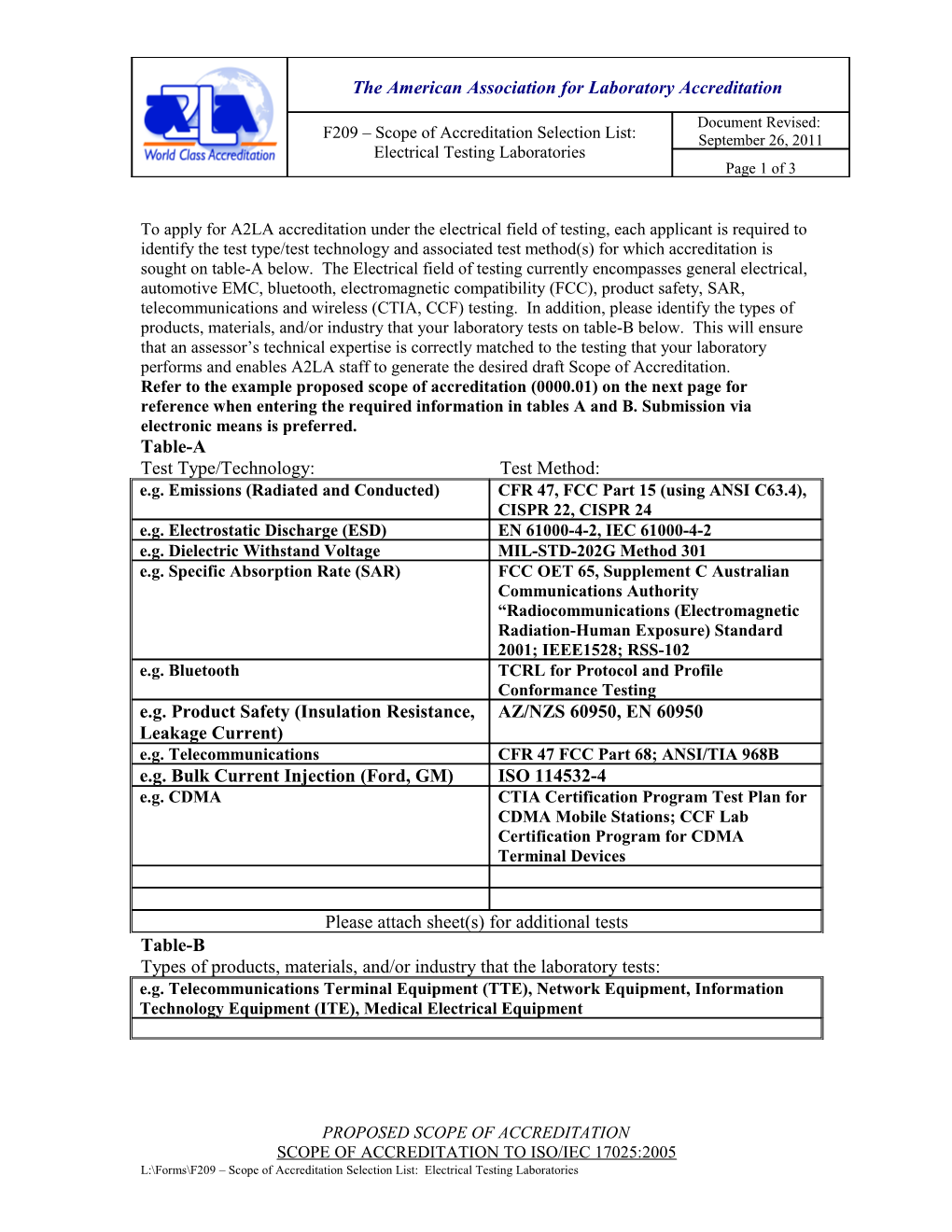 To Apply for A2LA Accreditation Under the Mechanical Field of Testing, Each Applicant Must