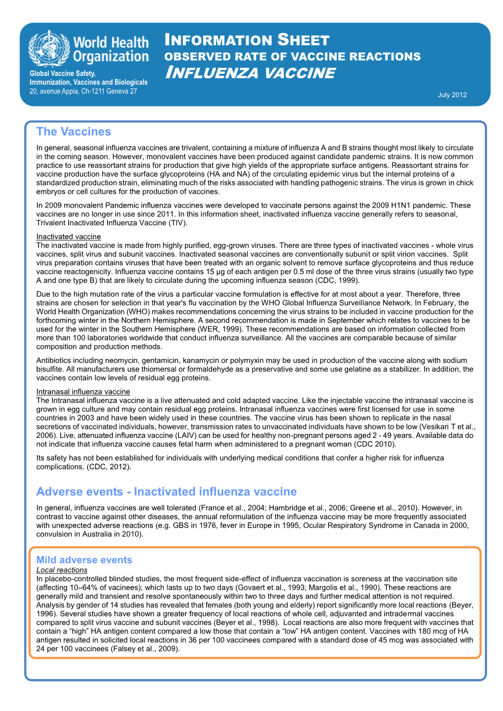 Influenza Vaccine Rates Information Sheet