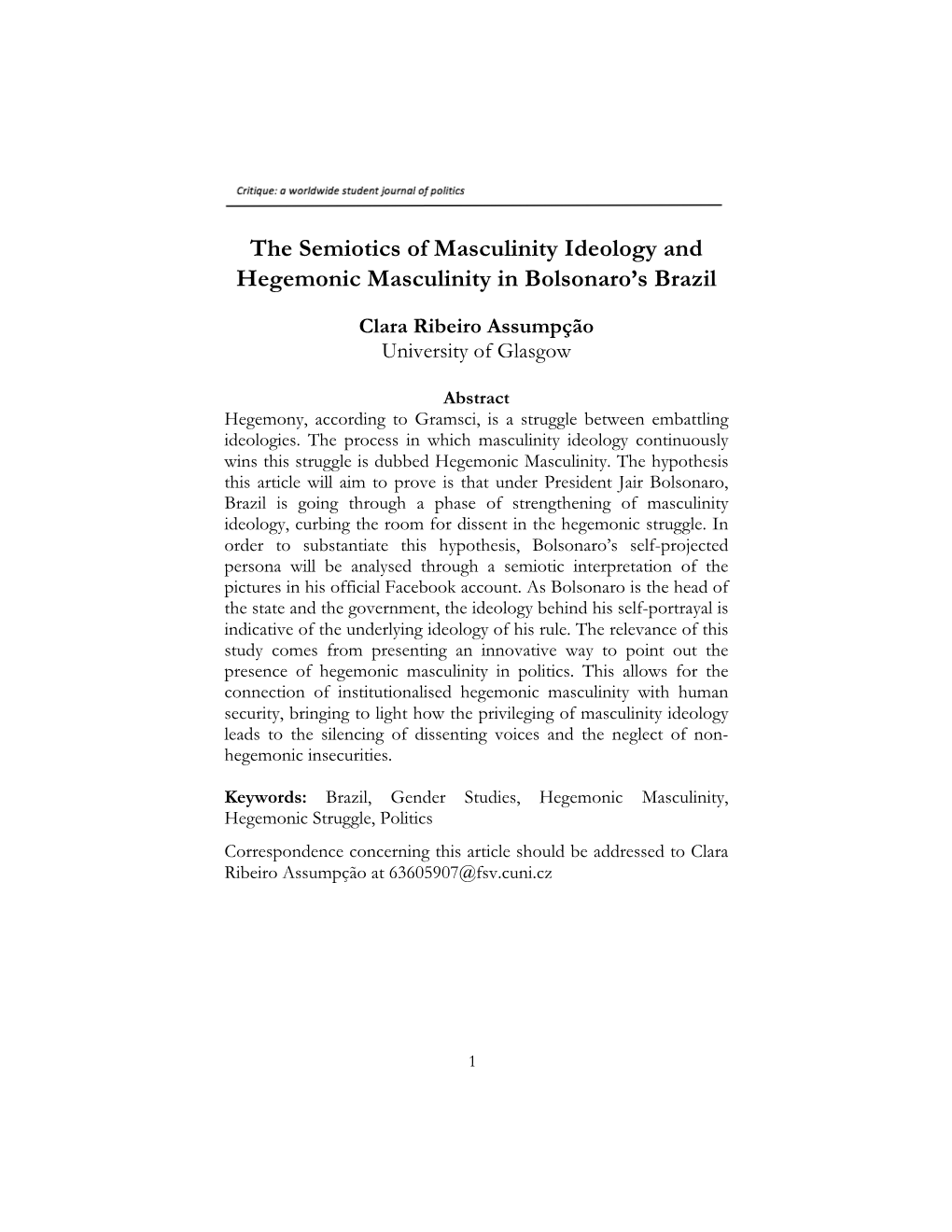 The Semiotics of Masculinity Ideology and Hegemonic Masculinity in Bolsonaro’S Brazil