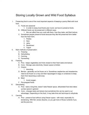 Storing Locally Grown and Wild Food Syllabus