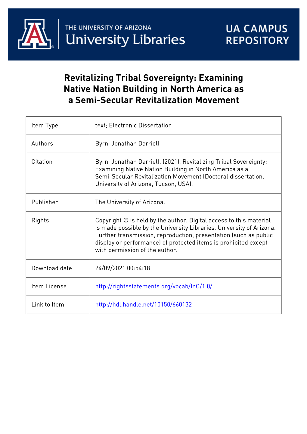 Revitalizing Tribal Sovereignty: Examining Native Nation Building in North America As a Semi-Secular Revitalization Movement