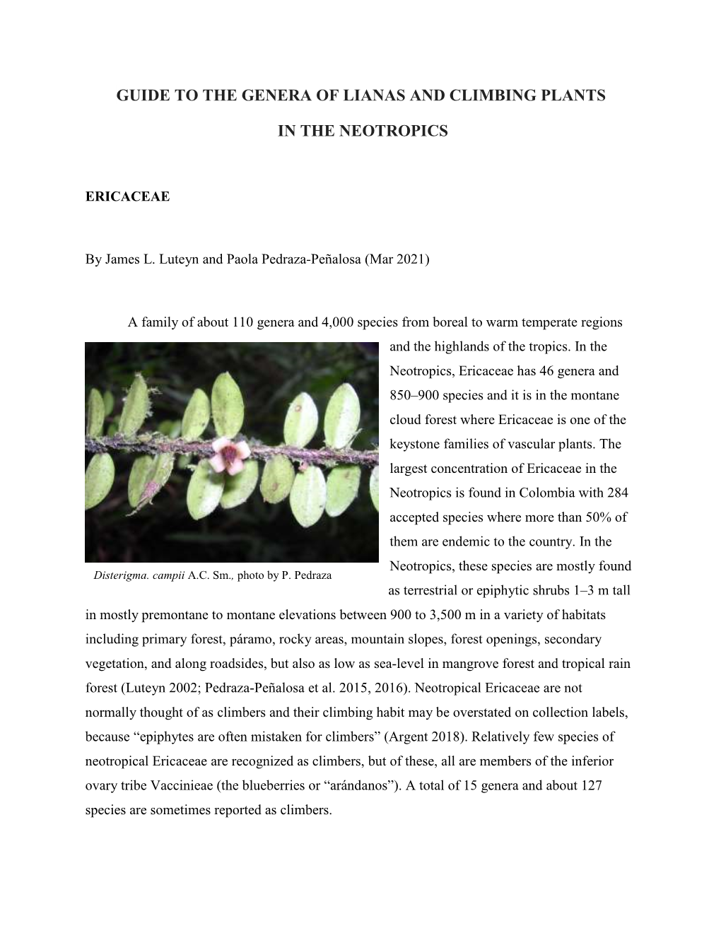 Lianas and Climbing Plants of the Neotropics: Ericaceae