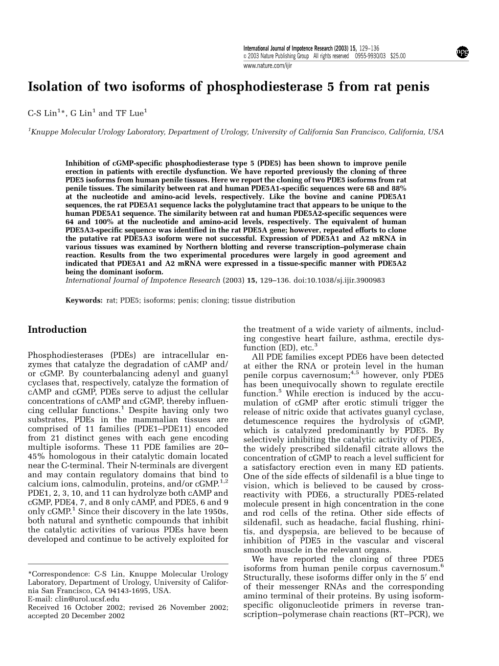 Isolation of Two Isoforms of Phosphodiesterase 5 from Rat Penis