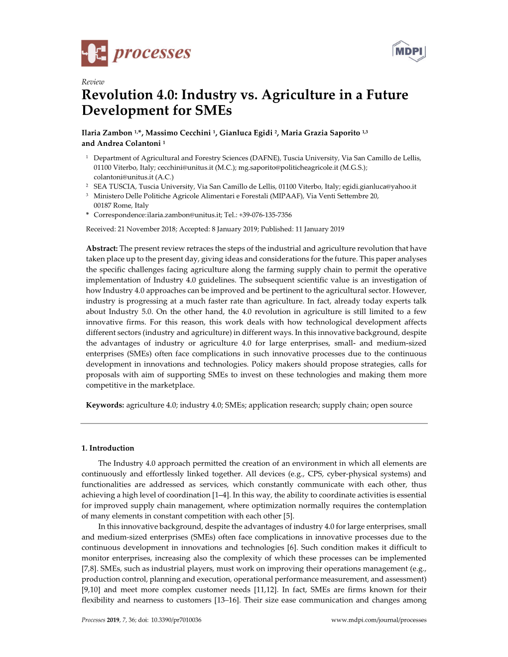 Revolution 4.0: Industry Vs. Agriculture in a Future Development for Smes
