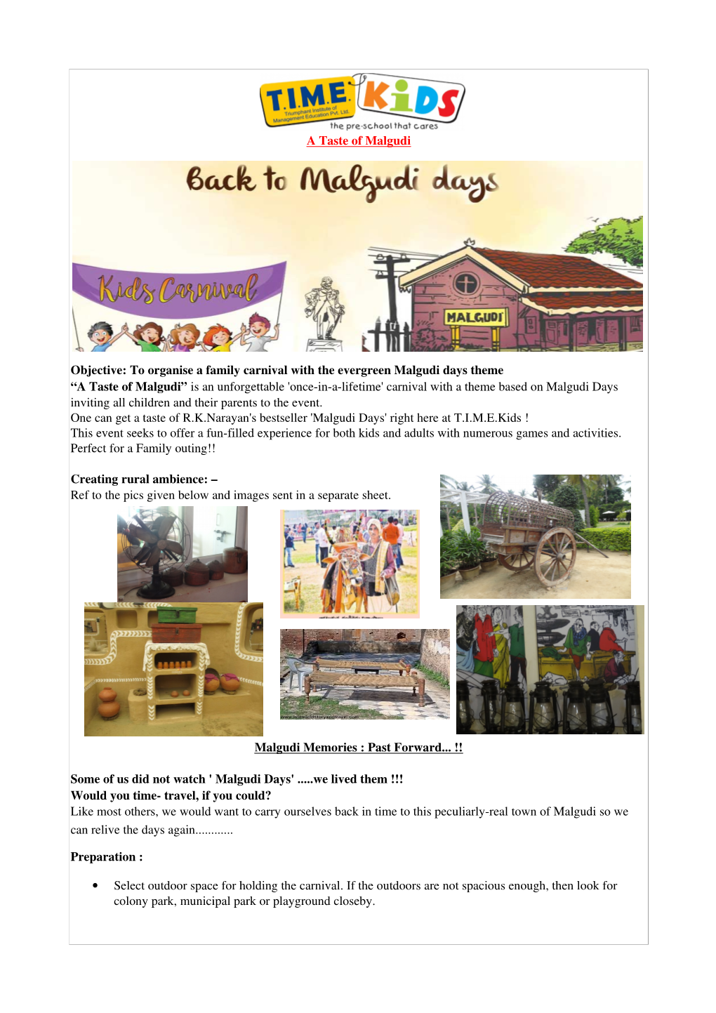 To Organise a Family Carnival with the Evergreen Malgudi Days Theme