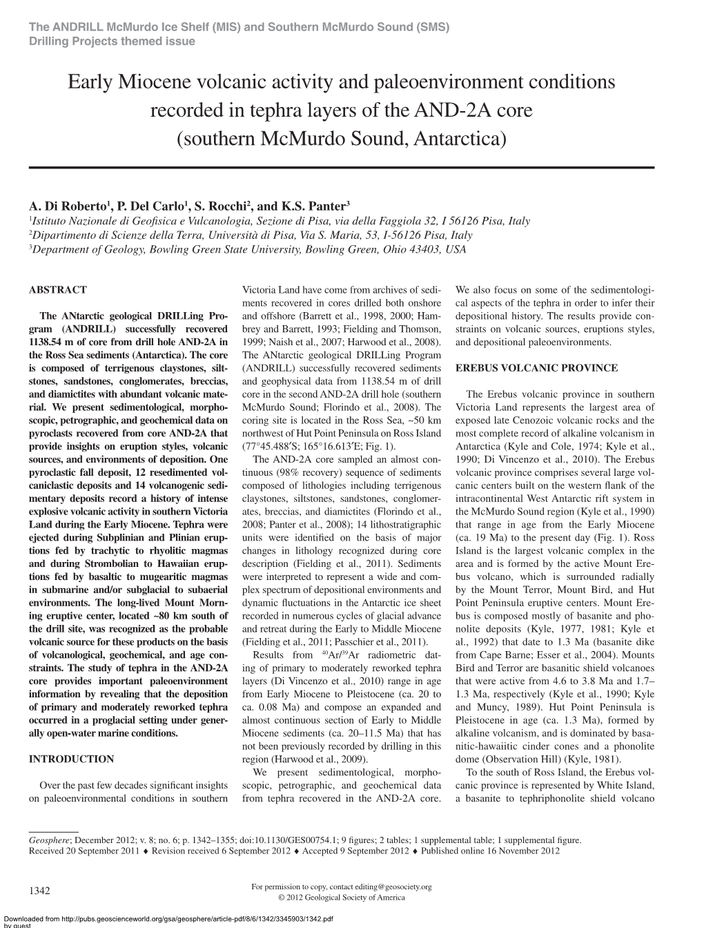 Early Miocene Volcanic Activity and Paleoenvironment Conditions Recorded in Tephra Layers of the AND-2A Core (Southern Mcmurdo Sound, Antarctica)