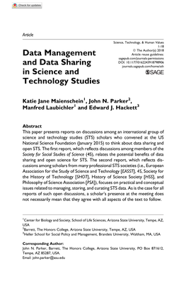 Data Management and Data Sharing in Science and Technology Studies