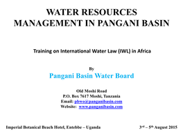 Water Resources Management in Pangani Basin