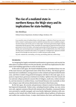 The Rise of a Mediated State in Northern Kenya: the Wajir Story and Its Implications for State-Building