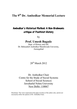 9Th Dr. Ambedkar Memorial Lecture