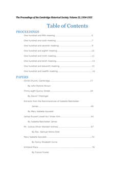Table of Contents PROCEEDINGS One Hundred and Fifth Meeting