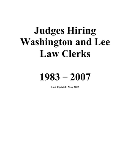 Judges Hiring Washington and Lee Law Clerks 1983 – 2007
