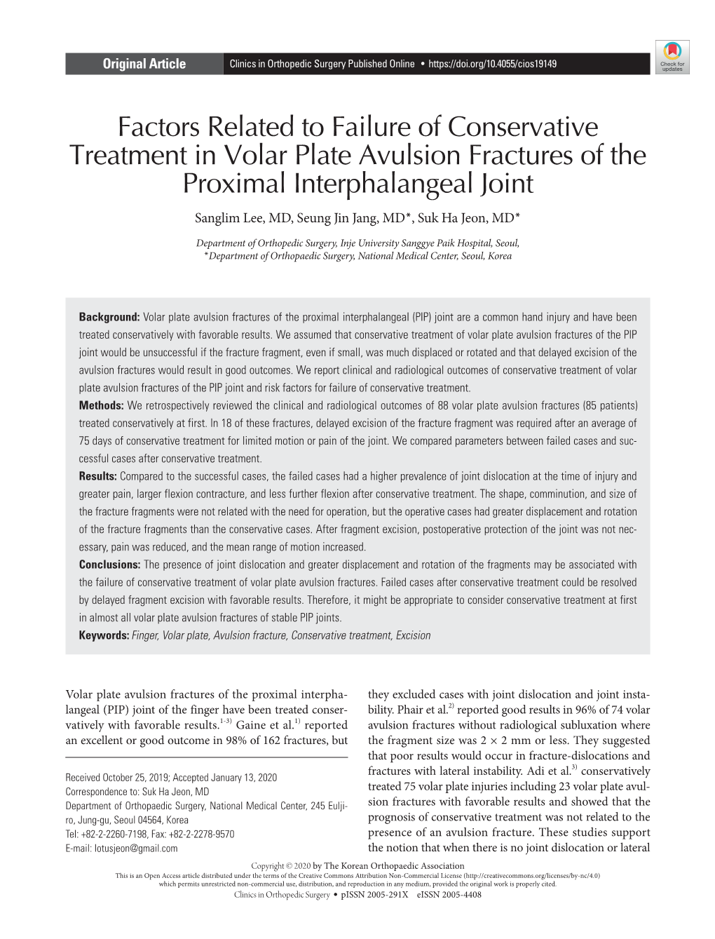 Factors Related to Failure of Conservative Treatment in Volar