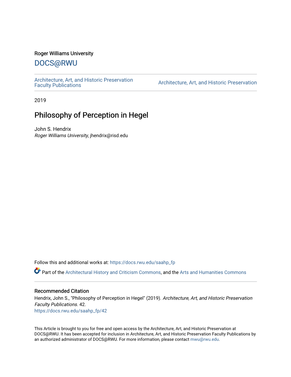 Philosophy of Perception in Hegel