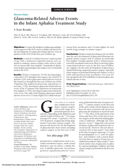 Glaucoma-Related Adverse Events in the Infant Aphakia Treatment Study 1-Year Results