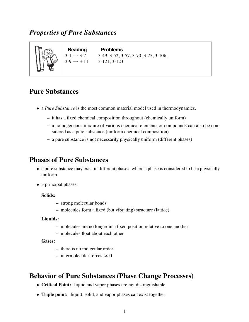 Properties of Pure Substances Pure Substances Phases of Pure